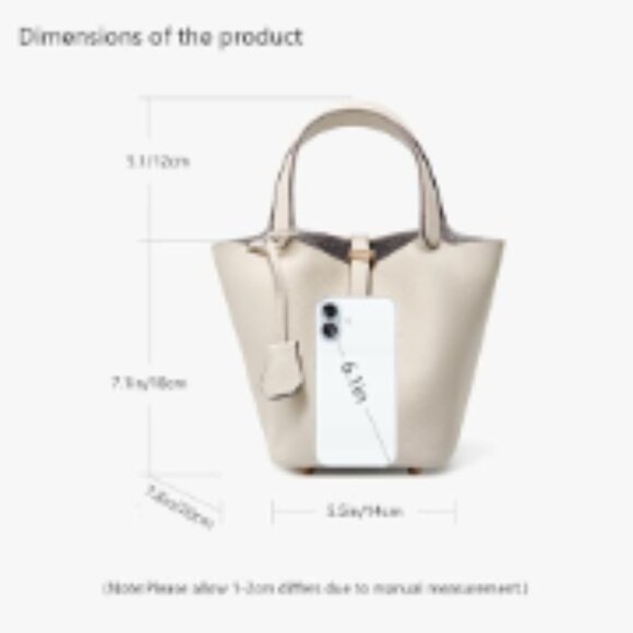 Genuine Leather Bucket Bag with Lock Design, Shoulder Satchel Handbag - Picture 7 of 7